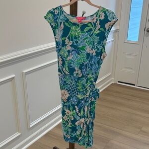 Lilly Pulitzer Asymmetrical Blue Floral wrap style dress size large